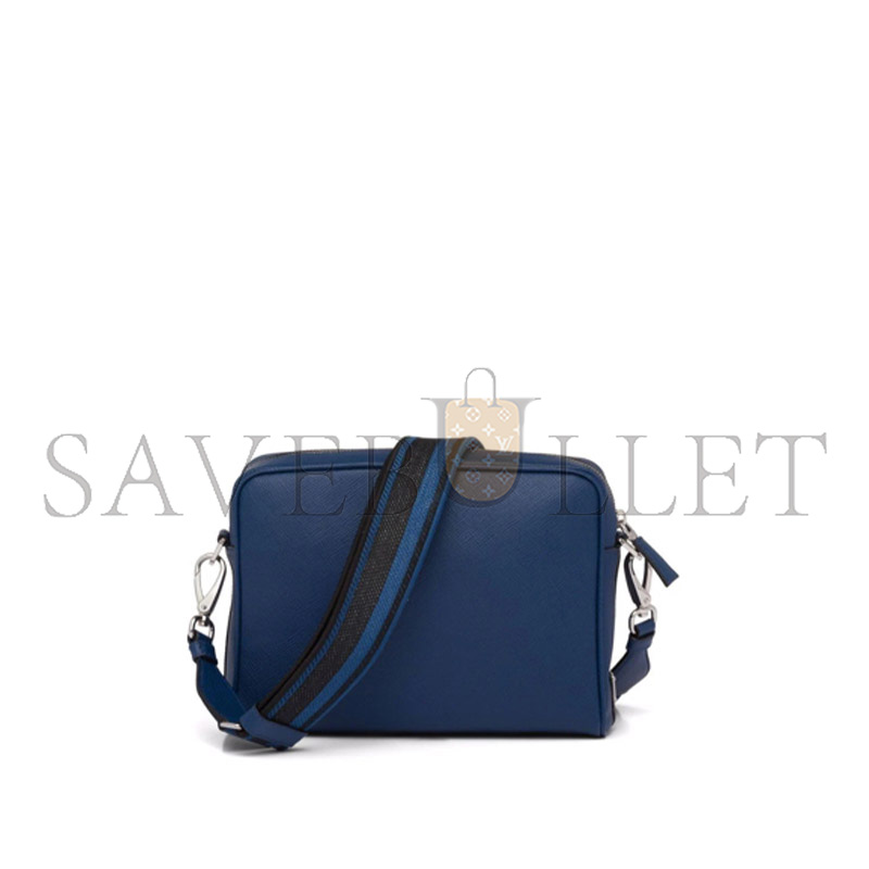 Pra*a logo-embossed saffiano leather bag in bluette 2vh152 (24*18*6cm)